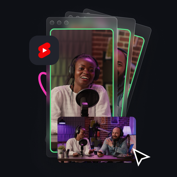 Woman recording podcast